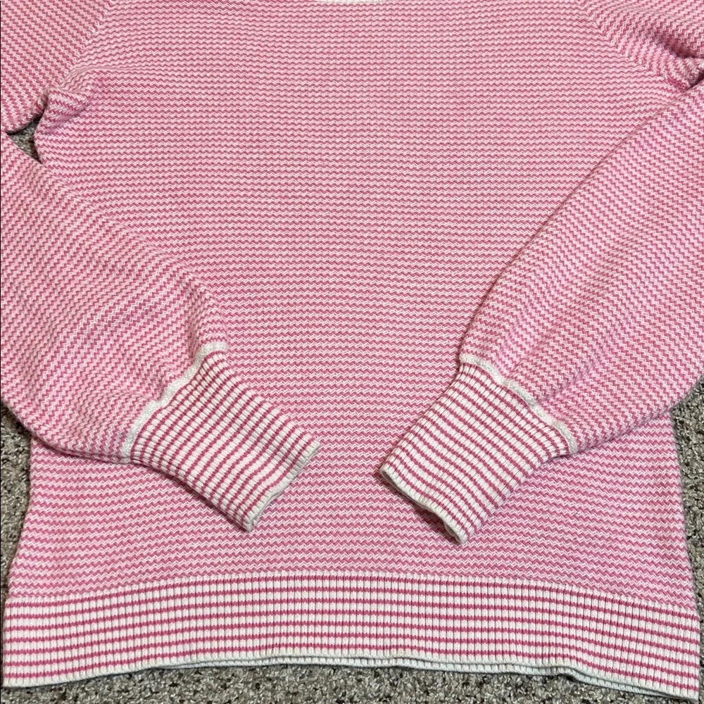 Talbots BISHOP SLEEVE STRIPE JACQUARD PULLOVER Pink and White size Small